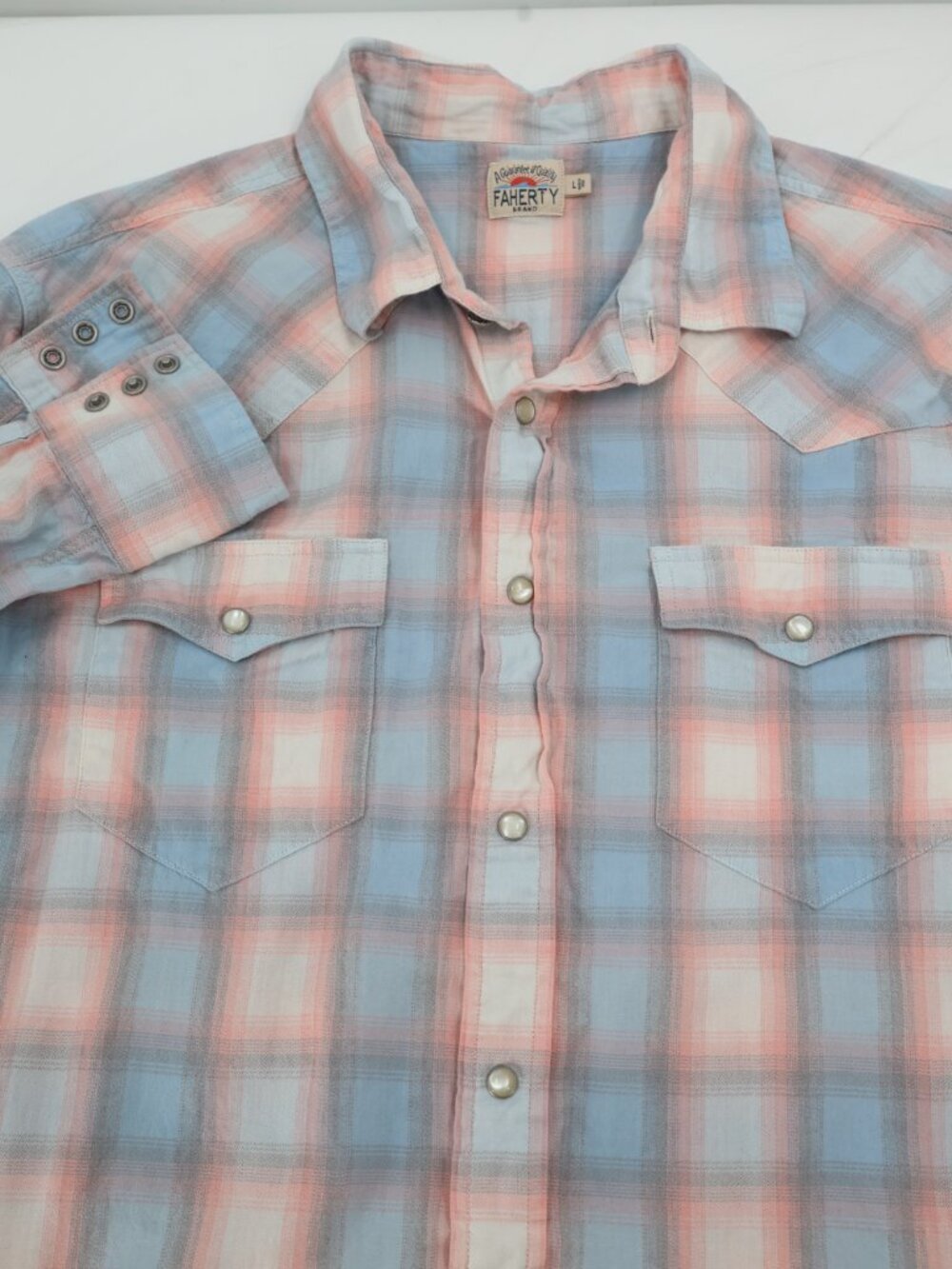Faherty Shirt Men's Large Pearl Snap Plaid Organic Cotton Western Long Sleeve